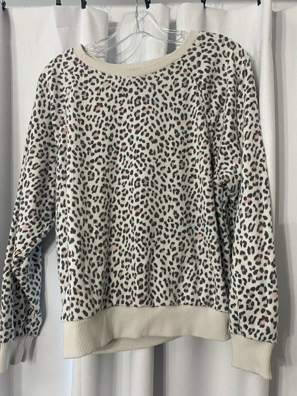 Victoria's Secret Cream Leopard Crewneck sweatshirt with Pink Accents women’s M